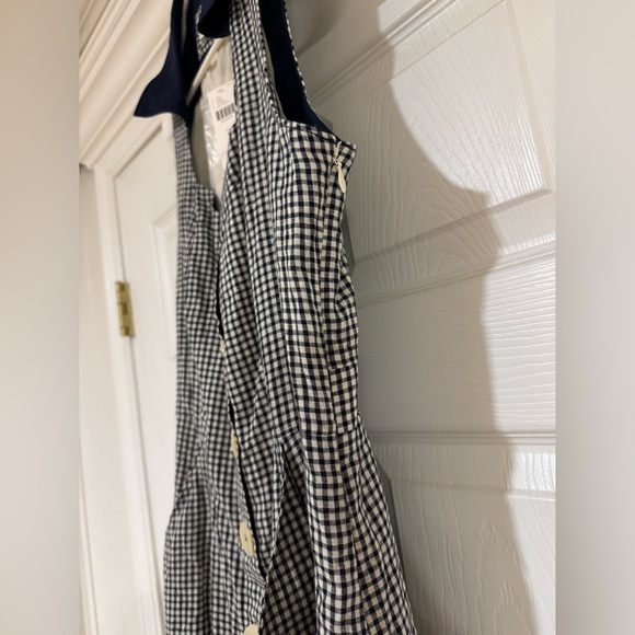 HTF Anthropologie Navy Blue Linen Cotton Gingham Camellia Collared Dress Size 10 - Picture 8 of 13